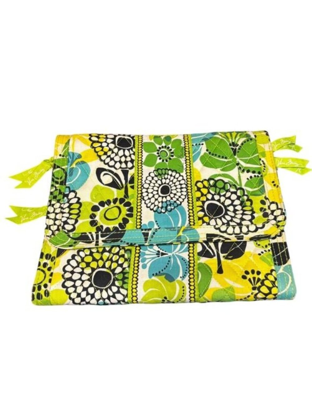 Vera Bradley Lime's Up Jewelry Folio Travel Pouch Bag Cosmetics Green Yellow